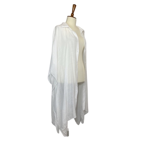 Flowing White Button Down Kimono Beach Coverup - Picture 10 of 15